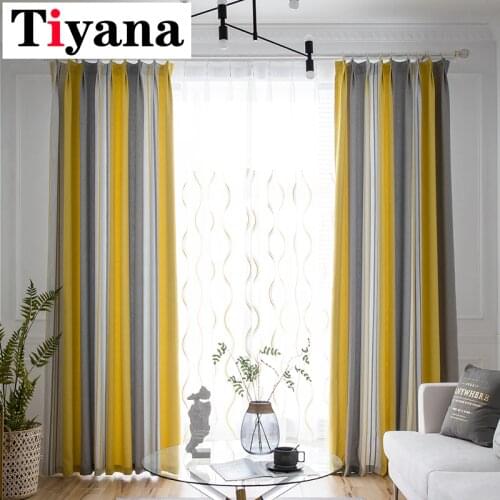 Tiyana Modern Striped Blackout Curtains for Living Room Bedroom Yellow Thick Window Drapes Kitchen Curtains cortina ZH029X