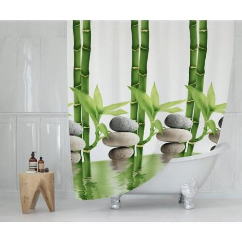Zethome Shower 10056 Bamboo Curtain Modern Design Polyester Fabric Waterproof Washable Mould (71"x78")