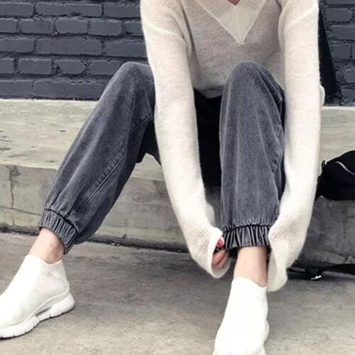 Woman Jeans Pants High Waist Jeans Women Loose Autumn and Winter Black Gray Elastic Waist Harem Pants Pantalones Vaqueros Mujer