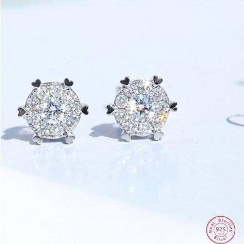 Simple 925 Sterling Silver Round Circle Cut Small Heart Shaped Zircon Earring for Women Wedding Jewelry Birthday Gift pendientes