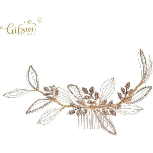 Handmade Wedding Hair Accessory Gold Leaves Headpiece Fashion Women Hair Comb Jewelry Bridal Side Combs