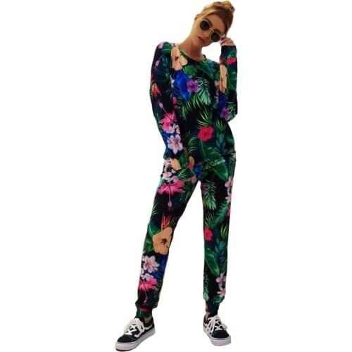 Casual Flamingo Print Female 2 Pcs Long Sleeve Women Sweatshirts Top And Jogger Pants Suit Female Outfit Streetwear