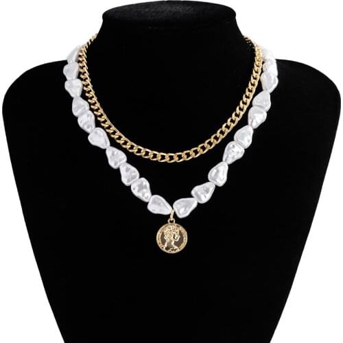 2021 Fashion Hip Hop Jewelry Gold Chain Round Metal Pearl Necklace Femme Harajuku Collar Choker Statement Necklaces For Women