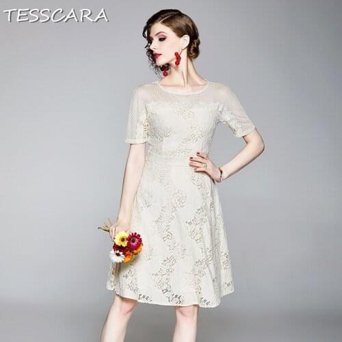 TESSCARA Women Summer Elegant Lace Dress Festa Female High Quality Wedding Party Robe Femme Designer Flower Girl Vestidos