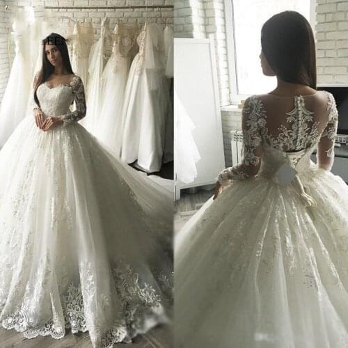 Robe De Mariee South Africa Dubai Luxury Wedding Dresses 2021 Appliques Princess Bride Women Long Sleeves Lace Bridal Ball Gown
