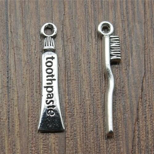 10pcs Toothpaste Charms Toothbrush Pendants Jewelry Making Toothpaste Charms For Bracelet Making Antique Silver Color