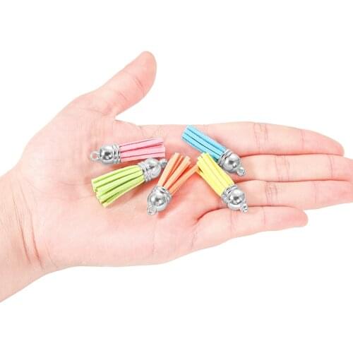 1000pc 38mm Leather Tassel For Keychain Cellphone Straps Jewelry Fiber Fringe Suede Tassel DIY Pendant Tassel with Caps Findings