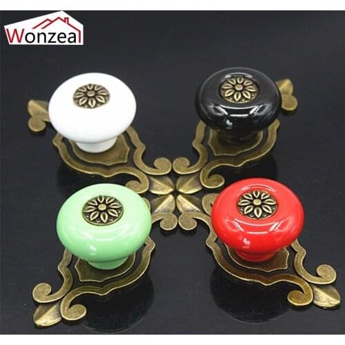 2PCS Vintage Ceramic Cabinet Knobs Wardrobe Cabinet Drawer Pulls l Kitchen Cabinet Handles Furniture Hardwar