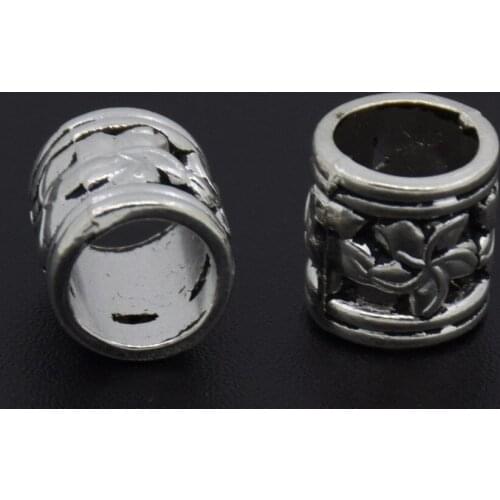 20Pcs Antique Silver Dreadlocks Big Hole Beads Metal Carved Tube Spacers Beads For Jewelry Making 10x10mm
