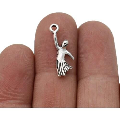 20pcs Antique Silver Plated Ghost Charm Pendants for Jewelry Making Bracelet DIY Accessories 22x9mm