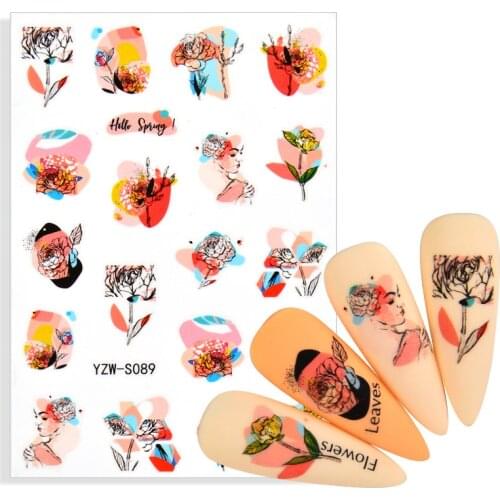 2021 Summer Design 3D Back Adhesive Stickers For Nails Colorful Flower Leaf Series Decorations Sliders Nail Art Sticker Decals