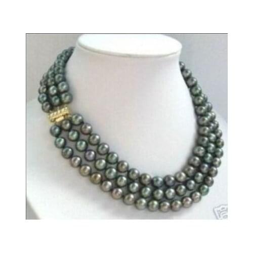 3 row 7-8mm natural tahitian black pearl necklace