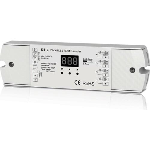4CH 5A/CH Constant Voltage DMX512 & RDM Decoder RGBW Controller 4 Channel Dimming Controller 12-24V Output PWM