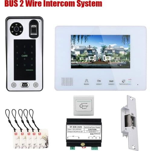 7 Inch BUS 2 Wire Fingerprint Video Door Phone Intercom systems 1 doorbell-1/2 Camera for home Electronic Door Lock