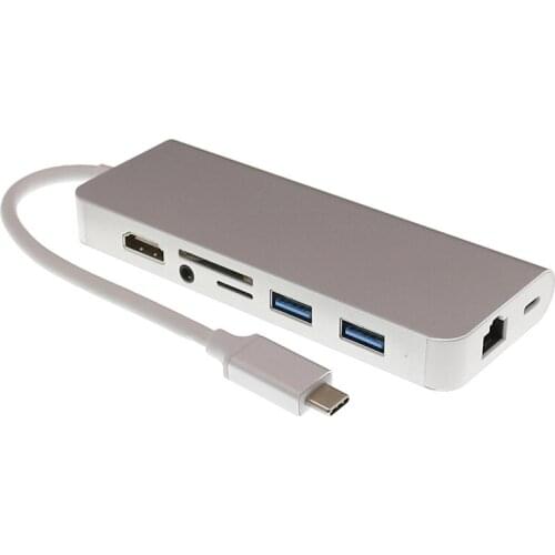 8 in 1 USB 3.1 Type C HUB to 4K HDMI 3.5mm Audio RJ45 Gigabit Ethernet USBC Adapter PD Charging SD TF Card Reader Dock Station