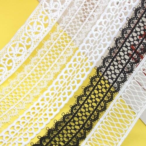 20Yds Beautiful Black White Lace Ribbon Tape Applique Lace Trim DIY Embroidered For Sewing Decoration African Laces Fabric