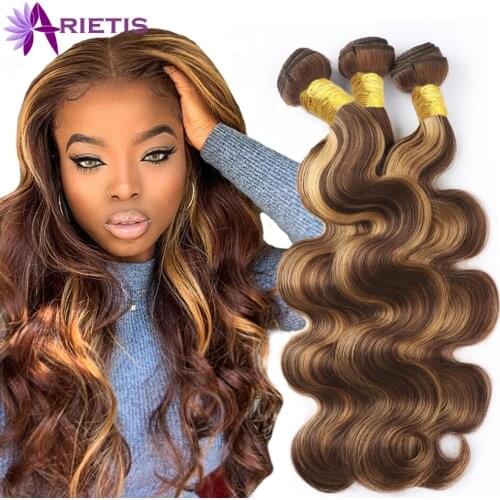 Arietis Body Wave Bundles #350 Orange Ginger Color #99J P4/27 Highlight Honey Brown Bundles Brazilian Bundles Remy Human Hair