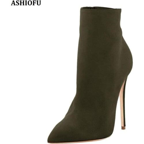 ASHIOFU Wholesale Handmade Women High Heel Boots Side-zipper Party Prom Ankle Booties Big-size Evening Fashion Short Boots Shoes