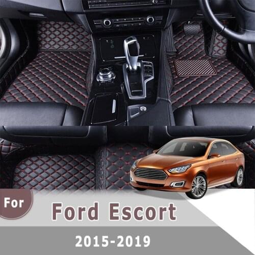 RHD Custom Car Floor Mats For Ford Escort 2019 2018 2017 2016 2015 Car Interior Accessories Carpet Car Styling Leather Foot Pad
