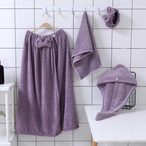 4pcs/set Microfiber Bath Towel Coral Fleece Bath Dress Hair Band Long Hat Set Water Absorbent Multi-functional Bath Towel