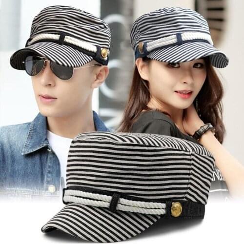 XdanqinX Snapback Cap Mens Flat Cap 100% Cotton Army Military Hats 2020 New Fashion Stripes Womens Tongue Caps Couple Hat