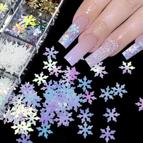 3D Winter Snowflake Shape Sparkly Colorful Nail Sequins For Nail Art Decorations Christmas Manicure Designs Accessories RK140164