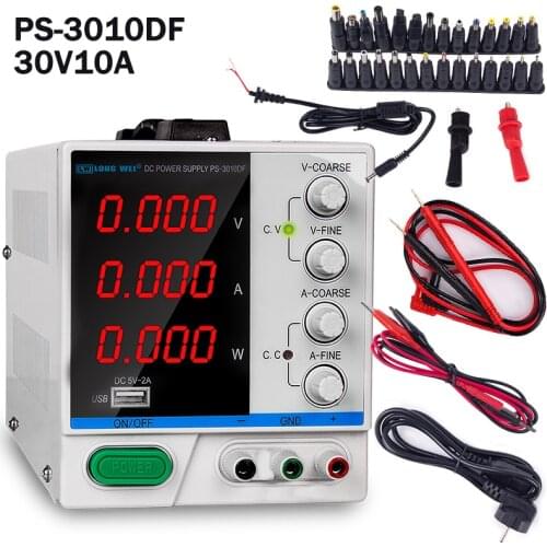 DC Power Supply 30V 10A 4 LED Display Adjustable Switching Regulator PS-3010DF Laptop Repair Rework USB Charging 110v - 220v