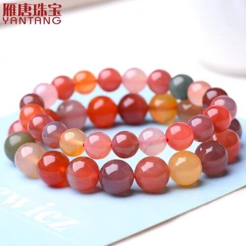 Natural Salt Yanyuan Agate Colorful Clear Round Beads Woman Bracelet 7mm 8mm 9mm 10mm 11mm 12mm 13mm Crystal Bracelet AAAAA