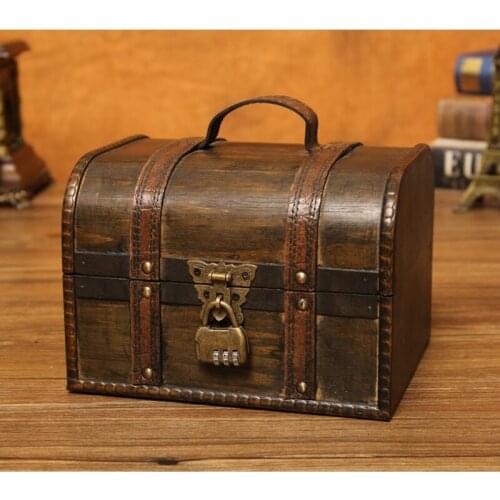 Retro Elegant Wooden Pirate Jewelry Storage Box With Lock Vintage Treasure Chest Container Box Trinket for Wooden Organizer Home