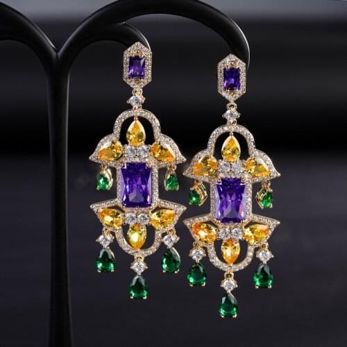 EYER Brand Retro Multicolor Water Drop Big Earrings Red Cubic Zirconia Party Earrings For Women Bridal Wedding Dress Decoration