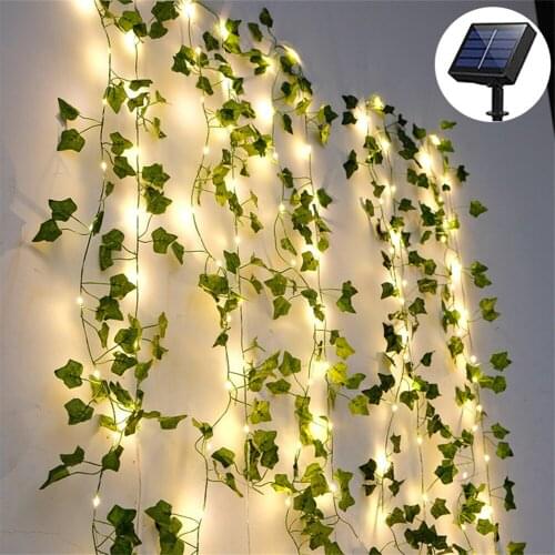 DIY Fairy Wedding String Light 10m/5m/2m Solar Powered Ivy Green Leaves Vine Holiday Lamp for New Year Thanksgiving Garden Decor