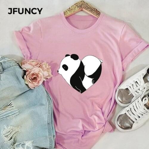 JFUNCY Summer Women Tshirt Creative Cute Panda Print Fashion Female T-shirt 100% Cotton O-Neck Short Sleeve T-Shirts Casual Tops