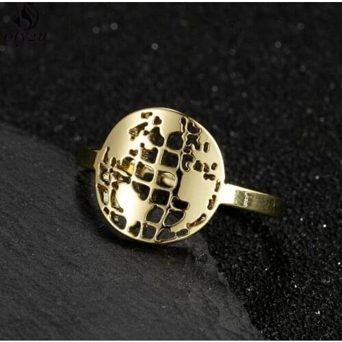 Fashion Travel Jewelry Stainless Steel World Map Rings for Women Punk Hip Hop Circle Ring Boyfriend Creativity Gift Wholesale
