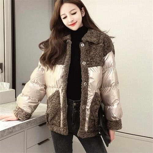 Short Lambskin Stitching Shiny Cotton Coat Womens 2019 Winter Fashion New Loose Thick Warm Warm Cotton Jacket Tide H00980