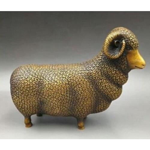 Copper Statue Collect Chinese Pastoral style Bronze Fengshui Twelve Zodiac Animal sheep Statue