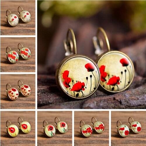 Fashion Polish Folk Art Picture Stud Earring Fashion Jewelry with Glass Cabochon Jewelry DIY Element Flower Earring for Women