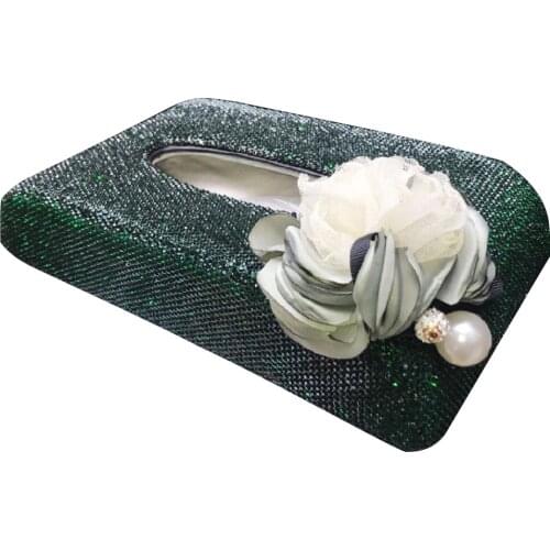 Fashion Car Armrest Tissue Box Block Elegant Tissue Paper Holder Great Ornament Green Napkin Container with Glitter Diamonds