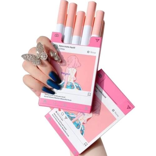 5pcs Cigarette-shaped Lip Gloss Kit Cute Cartoon Girl Velvet Matte Waterproof Longlasting Sexy Lady Lip Makeup Cosmetic TSLM1