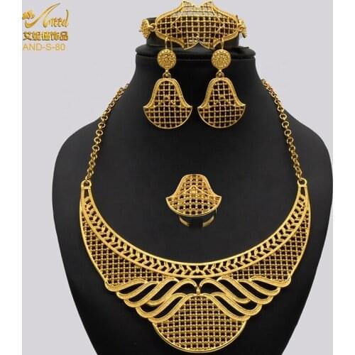 Jewelery Set Necklace Sets For Womens Earrings Gold Bracelet Sets Dubai Indian Bridal Wedding Ring High Quality Collection 24K