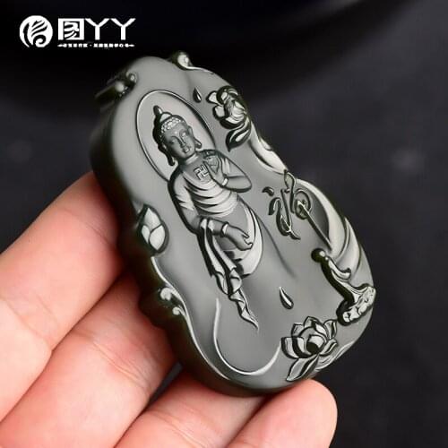 Natural A hetian jade double Hand-Carved jade enlightenment black green jade pendant jade necklace men pendants jewelry