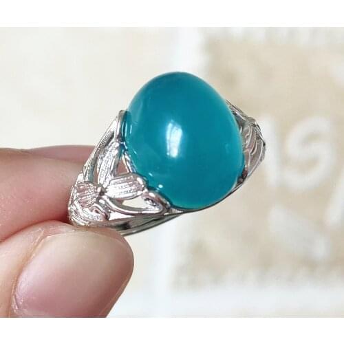 Genuine Natural Green Amazonite Adjustable Ring Gemstone Woman 14x11mm Clear Beads 925 Sterling Silver Fashion Stone AAAAA