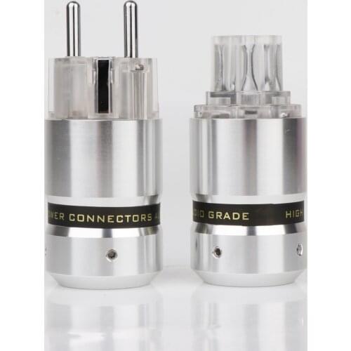 One pair Hifi Audio Aluminum Rhodium Plated Schuko EU Power Plug Male Plug +IEC Female Connector for diy power cable