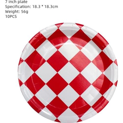 Red And White Grid Theme Happy Birthday Holiday Party Disposable Tableware Supplies Baby Show Paper Plate Cup Paper Towel BAG