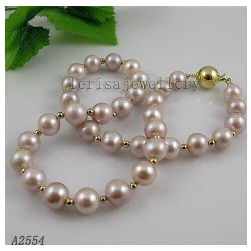 Terisa Pearljewelry Perfect Natural Purple Huge AA 9-10MM Freshwater Pearl Necklace Wedding Party Gift Jewelry Free Shipping
