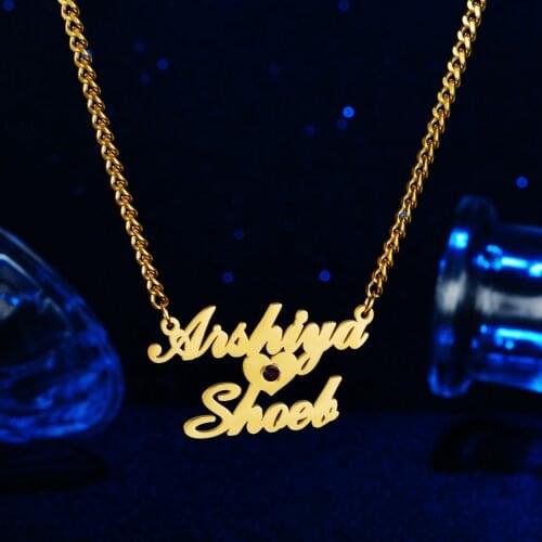 Customized Double Name Necklaces Personalized Letters Stainless Steel Necklaces With Birthstone For Women Jewelry Birthday Gifts