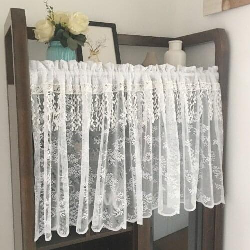 1pcs Embroidered Flowers Half Curtain With Tassels Mesh Lace Tube Curtain Valance For Kitchen Deco Cafe Window Size Customize