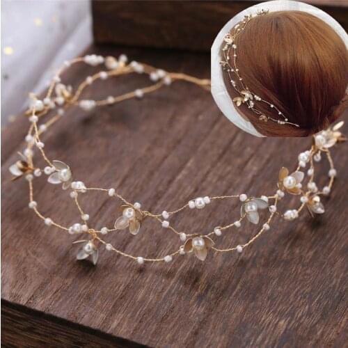 Luxury Gold Headbands Hair Jewelry Pearl Crystal Leaf Flower Bride Headpiece Wedding Bridal Hair Accessories Gift