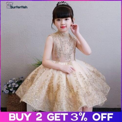 2021 Luxury Childrens Party dress girls wedding dress girl sleeveless evening dress gold Sequins Valentines Day Dress Bling
