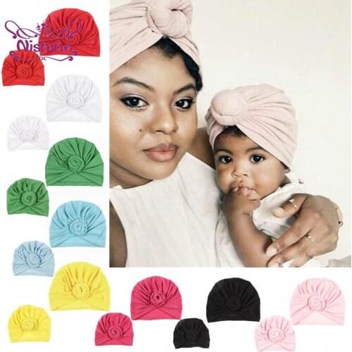 Nishine Cute Mommy and Me Cotton Blend Rose Flower Hat Women Caps Girls Newborn Turban Hats Twist Knot Headwear Hair Accessories