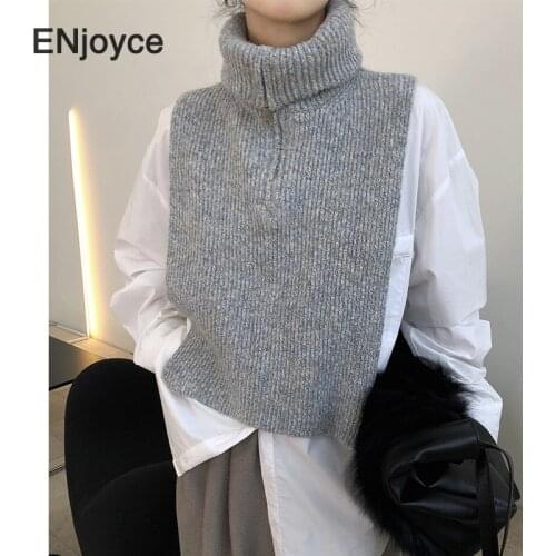 2021 Spring Cashmere High Collar Wool Knit Scarf Women Knitted Sweater Cloak Shawl Coat Luxury Scarves Neck Warmer New Designer